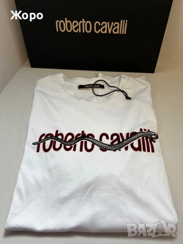 Оригинална Roberto Cavalli Бяла Тениска Snake Logo – Размер L , снимка 6 - Тениски - 53508001