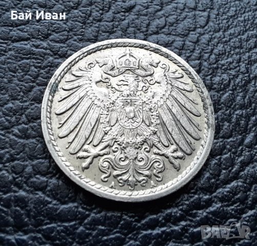 Стара монета 5 пфенига 1913 г. буква  А - Германия -110 годишна !, снимка 3 - Нумизматика и бонистика - 39791105