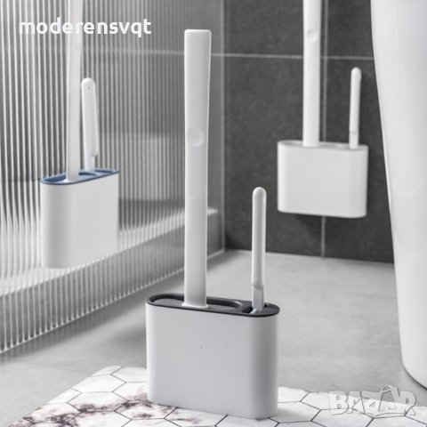 Четка за тоалетна чиния от силикон в комплект с ПВЦ четка и поставка за стена или под, снимка 6 - Мопове, кофи, четки и метли - 44002482