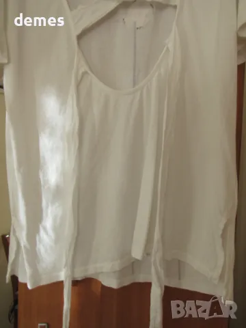Дамска бяла тениска с бродерия и гол гръб, размер L, снимка 5 - Тениски - 49499084