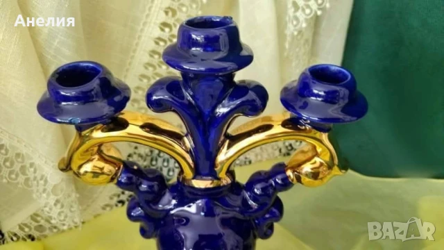 Свещник кобалт и злато- красота!, снимка 3 - Декорация за дома - 51279389