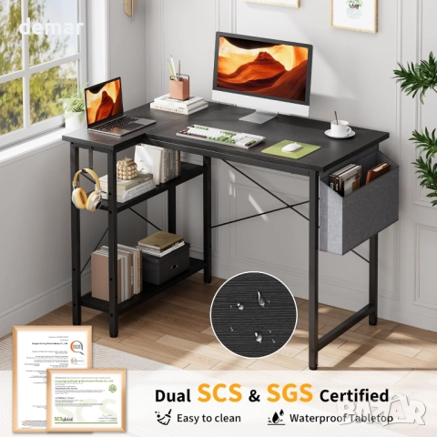 L-образно компютърно бюро, 100x70 см, обръщаеми рафтове, черен дъб, снимка 6 - Абсорбатори - 52722408