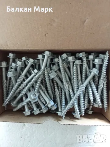 Винт,винтове за дърво 6x65,шестостенна глава,TORX,шайба,връх 17, цинк-ламелно покр., торнадо 75бр