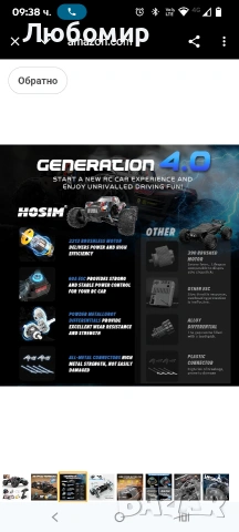 Hosim 1/10 RC колички за възрастни 62+KMH, безчеткови колички с дистанционно управление , снимка 9 - Коли, камиони, мотори, писти - 53409827