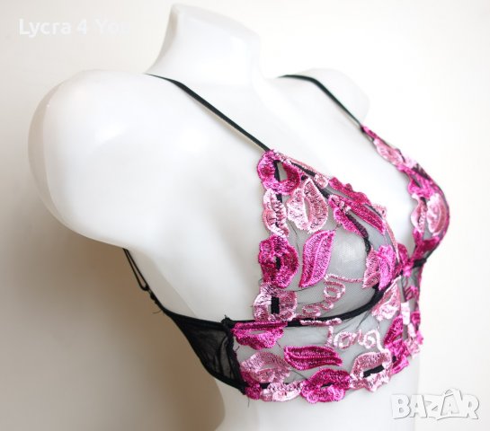 Ново прозрачно тюлено бюстиет/топ S размер на розови и лилави целувки, снимка 5 - Корсети, бюстиета, топове - 37944847