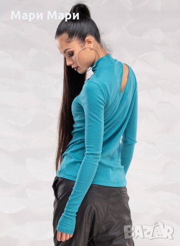 Рипсена блуза  в черно - L; синя -М, снимка 5 - Блузи с дълъг ръкав и пуловери - 27945329