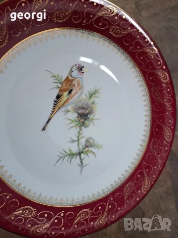 декоративна порцеланова чиния с птица и позлата Limoges 8/1, снимка 5 - Декорация за дома - 49903400