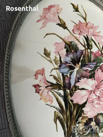 Стар поднос порцелан и метал, снимка 2 - Антикварни и старинни предмети - 49173527