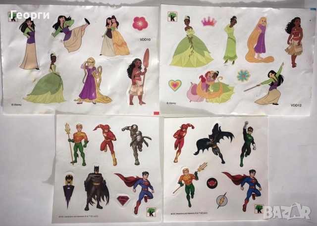 Лот стикери на Киндер с герои от Дисни и ДС от Италия. (Kinder Surprise Disney + DC)