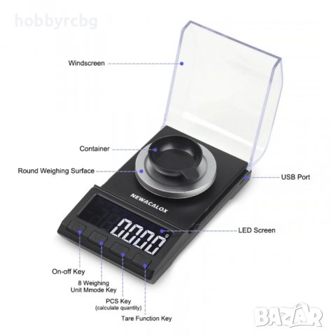 Електронна мини бижутерска везна, капацитет 100 гр, точност 0.005 гр, снимка 2 - Електронни везни - 36664603