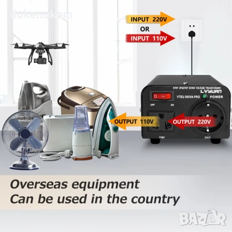 Трансформатор за напрежение 500VA/500W,  110V-220V, тороидален конвертор, снимка 2 - Друга електроника - 53372591