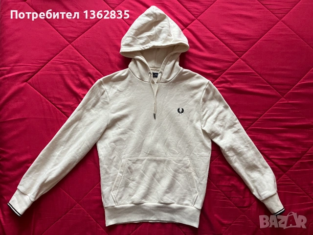 НОВ оригинален бял / екрю суичър горнище FRED PERRY размер S от Англия, снимка 9 - Суичъри - 53131720