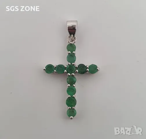 Сребърен Кръст със Сапфири/Изумруди, снимка 2 - Колиета, медальони, синджири - 49916501