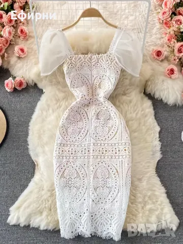 Рокля дантела, Дантелена рокля голям размер, Елегантна рокля, Официална рокля, Миди рокля, снимка 5 - Рокли - 49077720