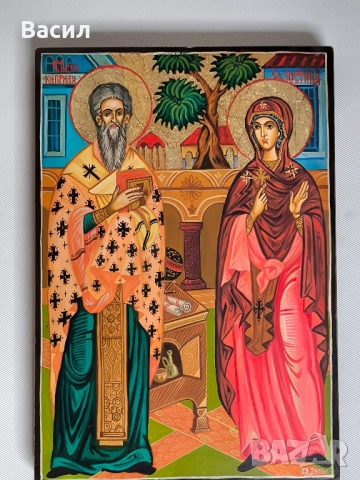 Икона Свети свещеномъченик Киприан и света мъченица Юстина, снимка 5 - Икони - 51843227
