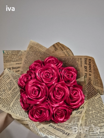 Букет от сатенени рози, снимка 3 - Изкуствени цветя - 52031218