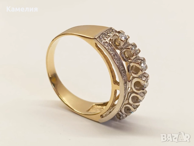 Златен пръстен с брилианти. , снимка 10 - Пръстени - 52776319