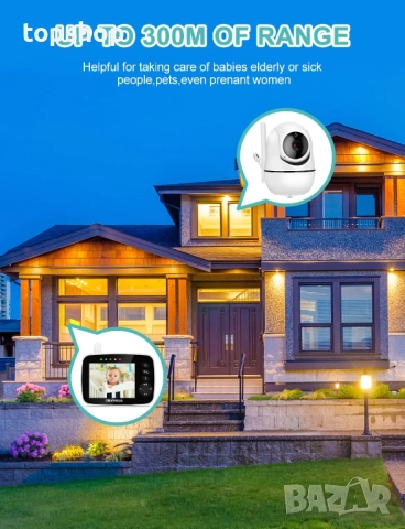 ЧИСТО НОВ PTZ бебефон OBVHNUA 3.5-инча 300 метра обхват, без WIFI с въртене 355°/120°, Еко режим ..., снимка 2 - Бебефони - 52383420