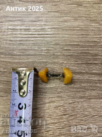 Винтидж копче за ръкавели от естествен кехлибар, снимка 3 - Антикварни и старинни предмети - 51457477