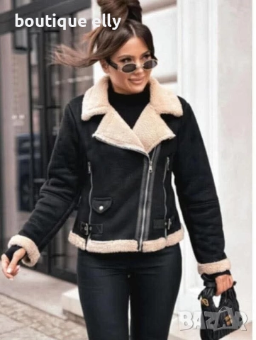 късо ватирано яке в черно и бежово, снимка 3 - Якета - 52979275