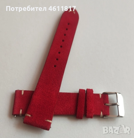 Червена кожена каишка 20мм, снимка 2 - Каишки за часовници - 52188525
