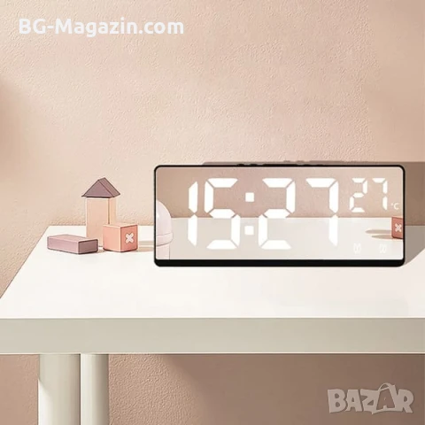 Стилен настолен LED часовник с термометър USB дата аларма календар големи цифри будилник светещ ток, снимка 6 - Други - 51038871