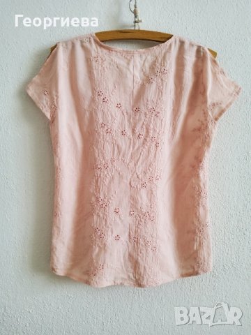 Розова памучна блуза с швейцарска бродерия, снимка 3 - Корсети, бюстиета, топове - 37800296