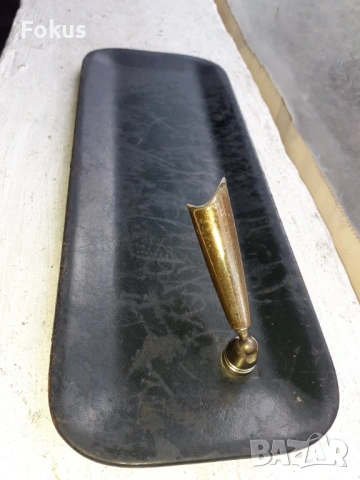 Стара поставка за писалка мастилница кожа - за бюрото, снимка 4 - Антикварни и старинни предмети - 53385404