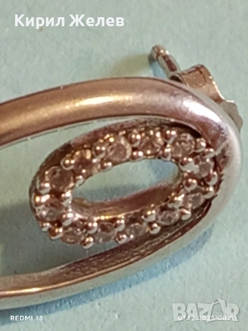 Елегантна сребърна обица проба 925 с диаманти красив стилен дизайн 21961, снимка 4 - Обеци - 52599463