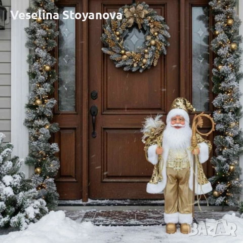 Луксозна коледна фигура Дядо Коледа в златно (50 / 70 / 90 см), снимка 4 - Декорация за дома - 52624662