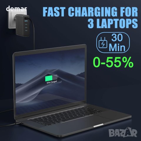 LUOCAI 140W USB C зарядно устройство, 5-портово GaN, снимка 2 - Друга електроника - 43960811