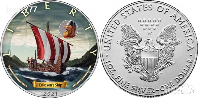 Сребърна монета Американски орел 1 oz Age of Sails Кораб на Eriksson