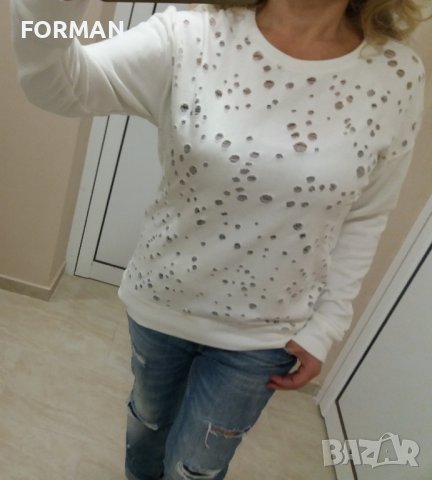 Бяла памучна блуза на дупчици, снимка 1