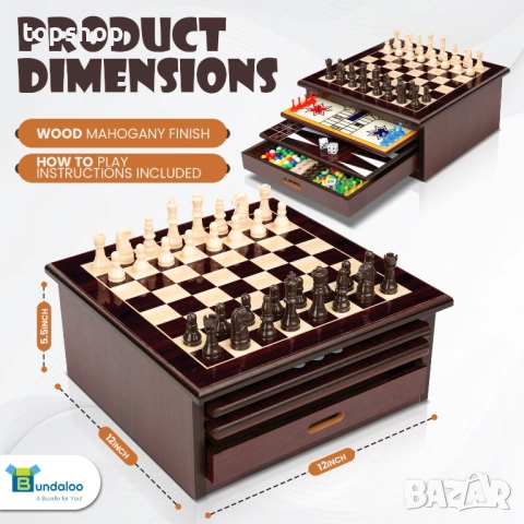 Чисто нов комплект за настолни игри Bundaloo 10 в 1 – Шах, дама, табла и други – Премиум колекция..., снимка 2 - Образователни игри - 52348011