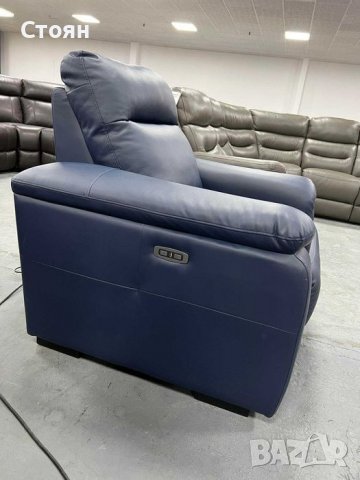 ПРОМОЦИЯ!!!Син фотьойл от еко кожа с електрически релаксиращ механизъм, снимка 5 - Дивани и мека мебел - 37251767