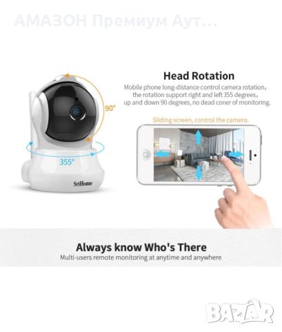 SriHome SH020 Вътрешна Full HD 1080P Smart IP camera Wifi RJ45,нощно виждане,сензор за движение, снимка 4 - Камери - 43176971