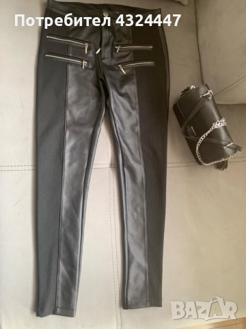 Дамски черен кожен панталон