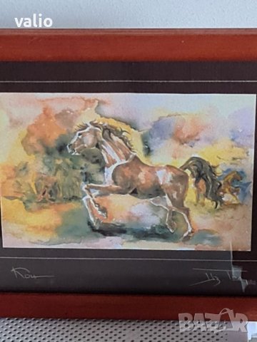 Рисувана и подписана картина коне, снимка 2 - Картини - 39313096