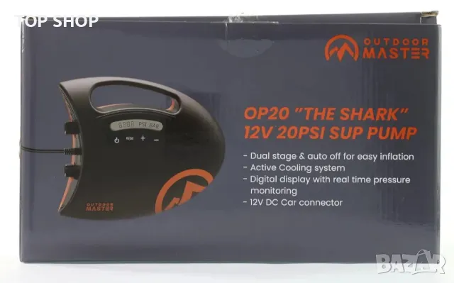 OutdoorMaster 20PSI SUP въздушна помпа с високо налягане Shark - интелигентно двустепенно надуване, снимка 9 - Надуваеми легла - 48930183