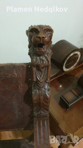 Масивен стар стол със орнаменти,глава и крака на лъв, снимка 5 - Столове - 39663658