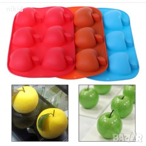 6 големи ябълки ябълка силиконов молд форма калъп шоколад гипс кексчета мъфини