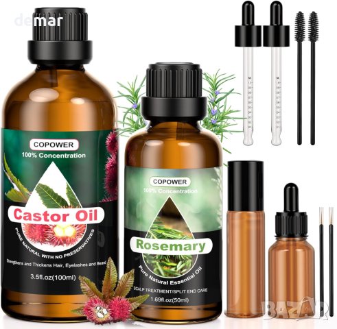COPOWER Комплект масла за растеж на косата, 50 мл розмарин и 100 мл рициново масло