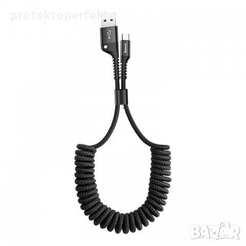 BASEUS кабел еластичен 1м -  iPhone pins спирала, снимка 2 - USB кабели - 32322596