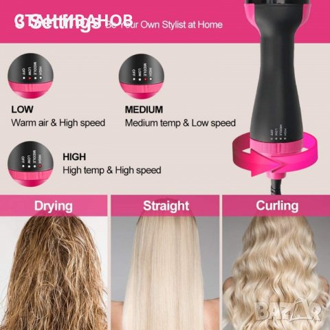 Електрическа четка за коса Onestep 3в1, за сушене, изправяне и оформяне, Контрол на температурата, снимка 8 - Ютии - 32877818