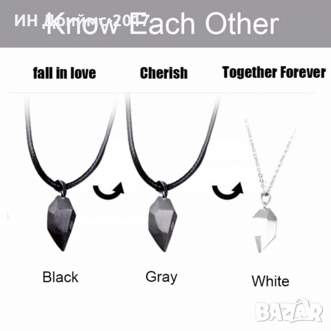 Колие медальон LOVE магнит  сърце НЕГО НЕЯ, снимка 4 - Колиета, медальони, синджири - 36406317