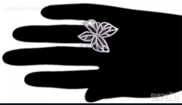 Пръстен Двойна диамантена пеперуда, снимка 7 - Пръстени - 40037237