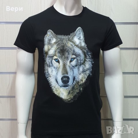 Нова мъжка тениска с трансферен печат Вълк със сини очи, Серия вълци, снимка 1 - Тениски - 27554751