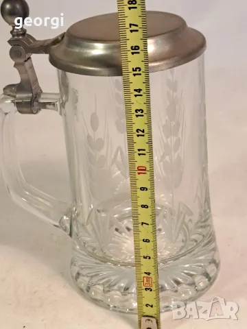 немска гравирана халба оловен кристал с калаен похлупак 22/6, снимка 5 - Антикварни и старинни предмети - 49251910