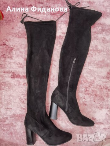 Дамски велурени чизми на висок ток, снимка 1 - Дамски ботуши - 43336783