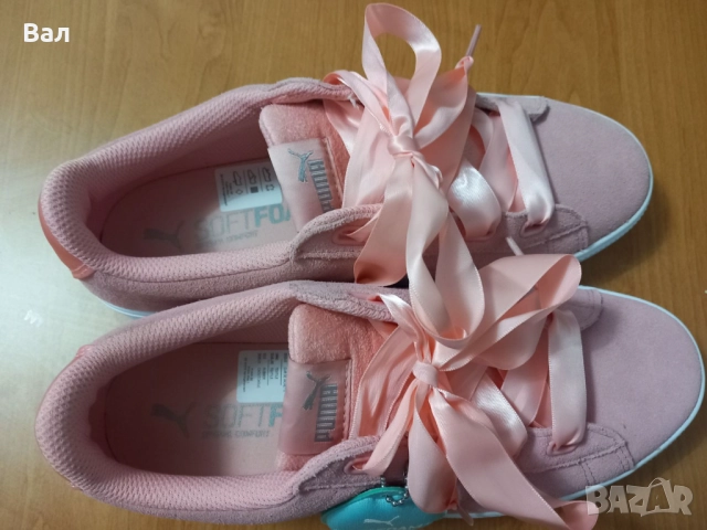 Нови дамски сникърси Puma Vikky Stacked Ribbon S, велур, цвят праскова, снимка 9 - Маратонки - 52023104